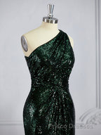 Sheath/Column One-Shoulder Sweep Train Sequins Bridesmaid Dress