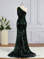 Sheath/Column One-Shoulder Sweep Train Sequins Bridesmaid Dress