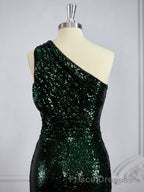 Sheath/Column One-Shoulder Sweep Train Sequins Bridesmaid Dress