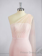 Sheath/Column One-Shoulder Sweep Train Stretch Crepe Bridesmaid Dress
