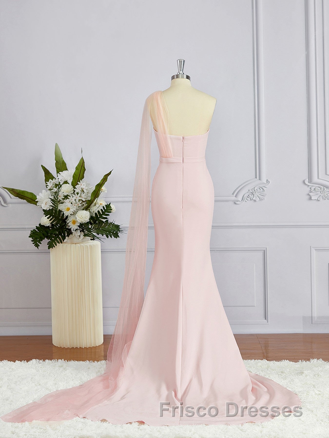 Sheath/Column One-Shoulder Sweep Train Stretch Crepe Bridesmaid Dress