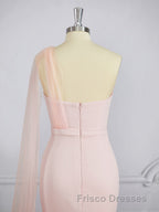 Sheath/Column One-Shoulder Sweep Train Stretch Crepe Bridesmaid Dress