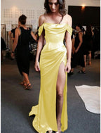 Sheath Column Prom Dresses Minimalist Dress Evening Party Sweep Brush Train Sleeveless Strapless Charmeuse With Pleats Ruched Slit