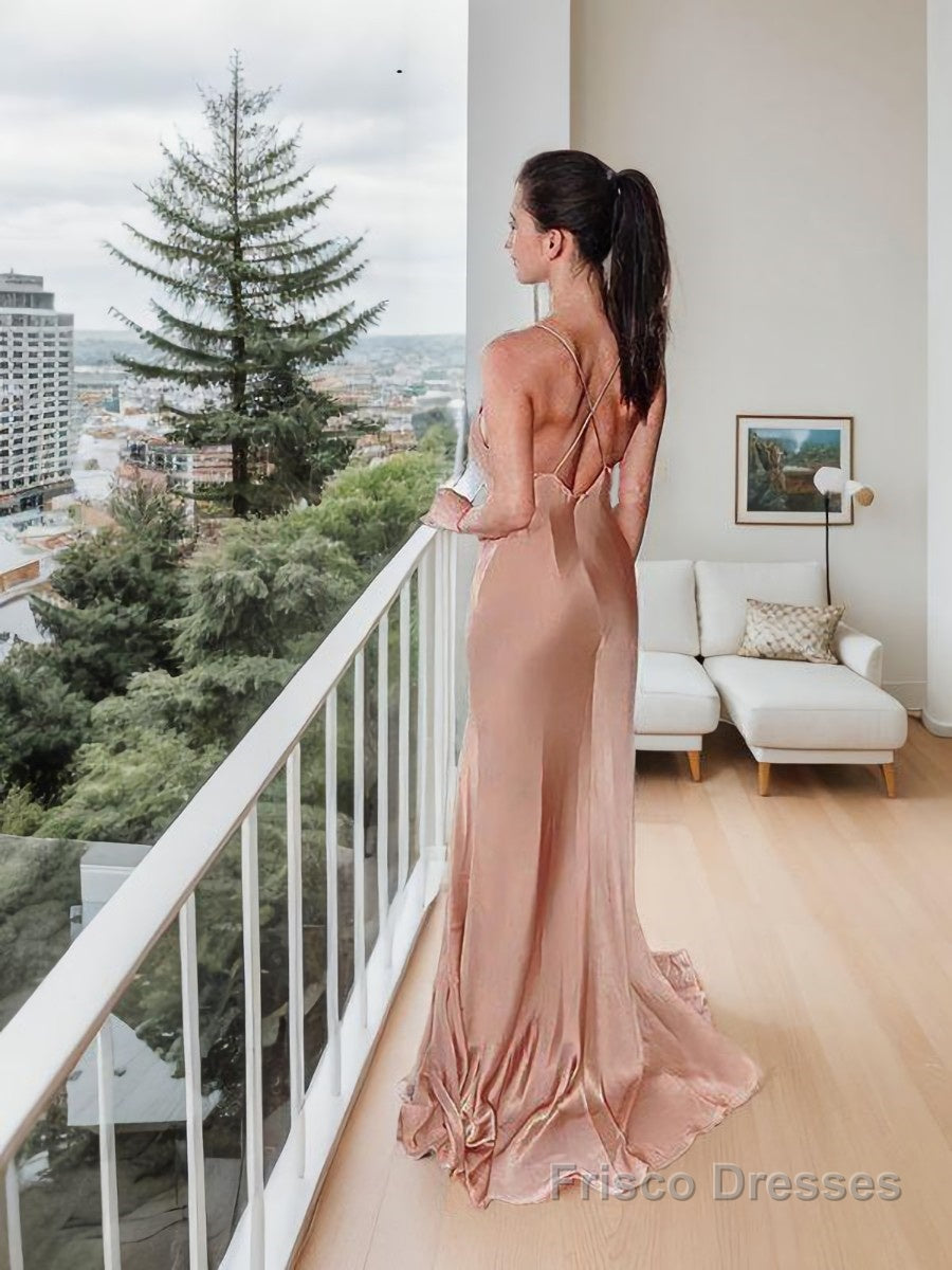 Sheath/Column Spaghetti Straps Floor-Length Silk like Satin Evening Dresses With Leg Slit Secondary image