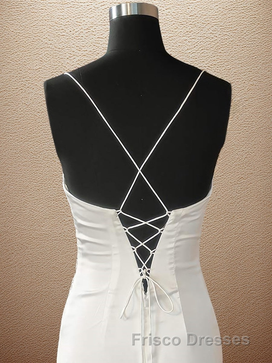 Sheath/Column Spaghetti Straps Sweep Train Elastic Woven Satin Formal Prom Dress With Leg Slit Secondary image