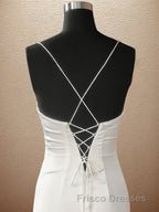 Sheath/Column Spaghetti Straps Sweep Train Elastic Woven Satin Formal Prom Dress With Leg Slit