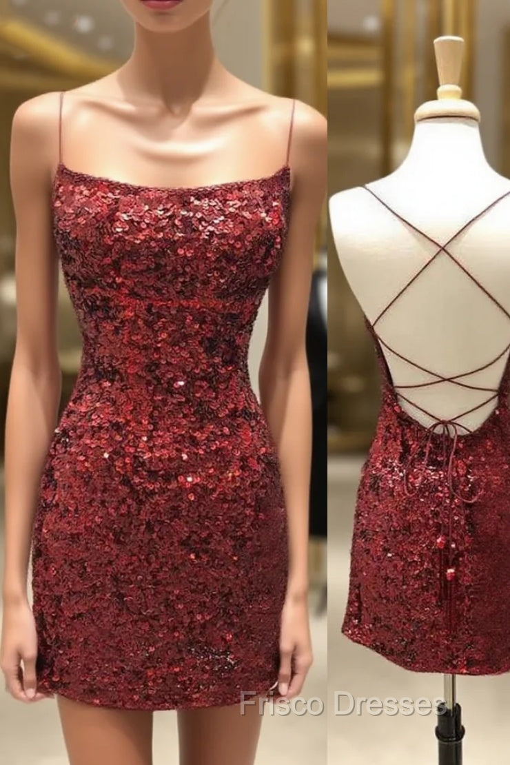 Sheath/Column Square Neckline Sleeveless Short/Mini Velvet Sequins Homecoming Dress Main image