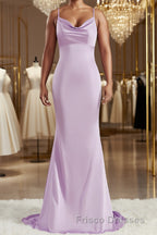 Sheath/Column Square Sweep Train NS Elastic Woven Satin Bridesmaid Dress