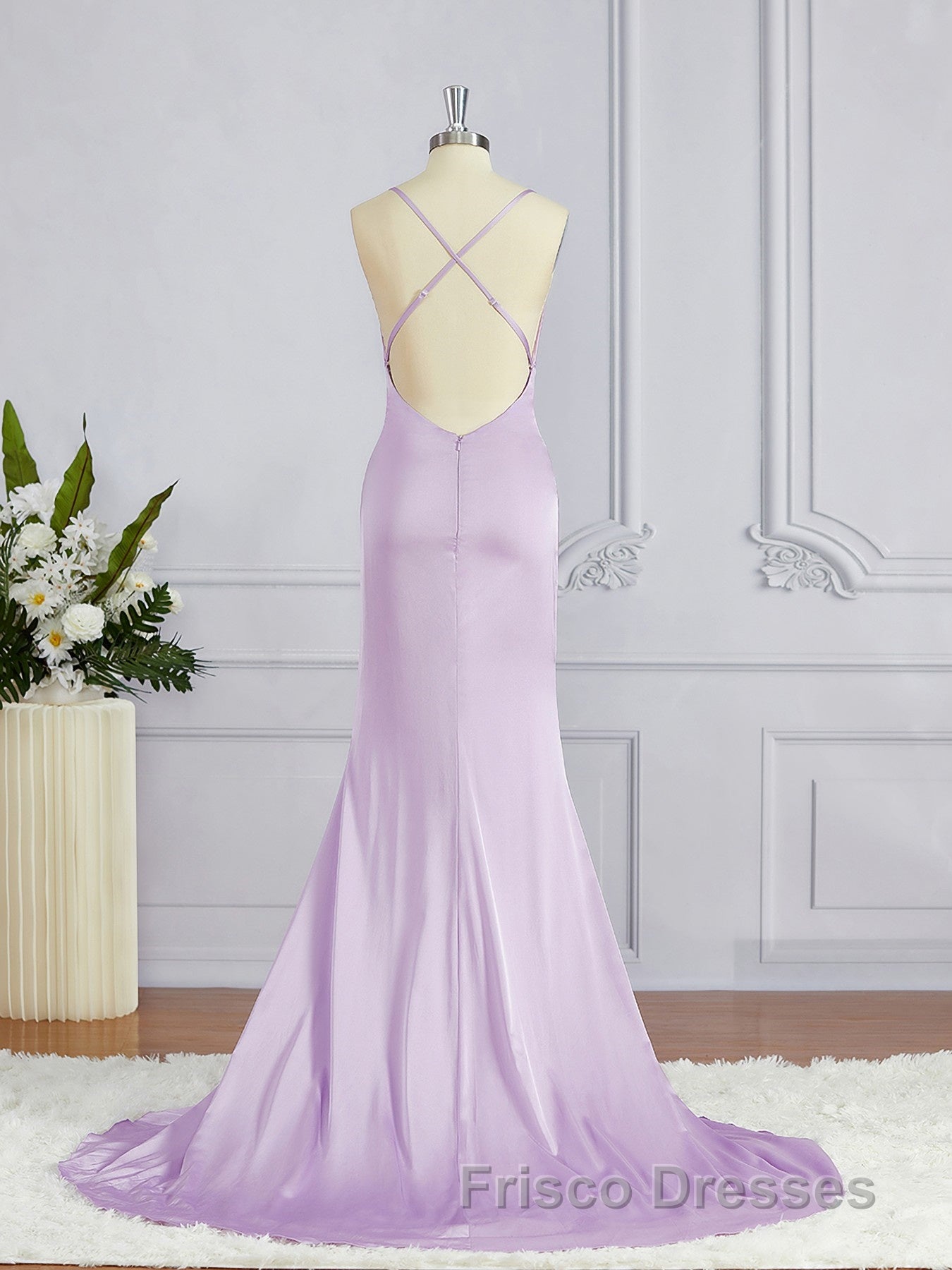 Sheath/Column Square Sweep Train NS Elastic Woven Satin Bridesmaid Dress