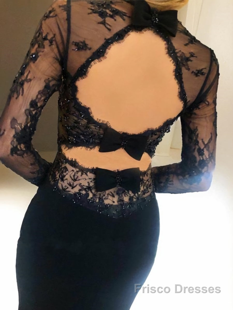 Sheath/Column Square Sweep Train Stretch Crepe Prom Dresses With Lace Secondary image