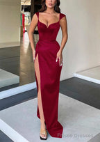 Sheath/Column Sweetheart Sleeveless Long/Floor-Length Satin Evening Dresses With Split
