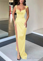 Sheath/Column Sweetheart Sleeveless Long/Floor-Length Satin Evening Dresses With Split