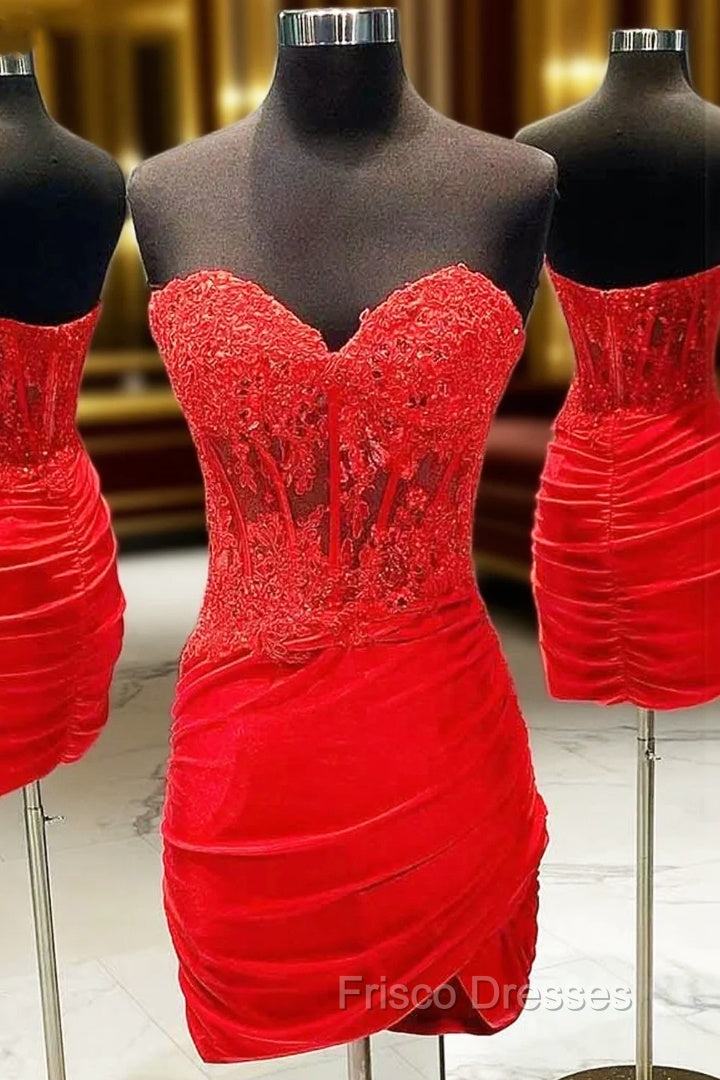 Sheath/Column Sweetheart Sleeveless Short/Mini Silk like Satin Homecoming Dress with Appliqued Beading Main image