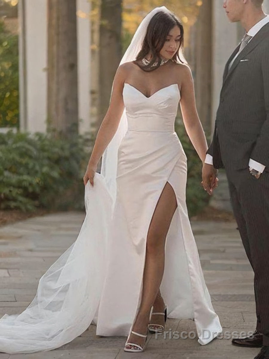 Sheath/Column Sweetheart Sweep Train Satin Wedding Dresses With Leg Slit Main image