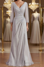 Sheath/Column V-neck Floor-Length 30D Chiffon Mother of the Bride Dress With Beading
