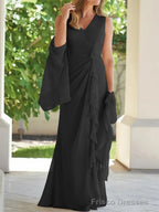 Sheath/Column V-neck Floor-Length Chiffon Mother of the Bride Dresses With Ruched
