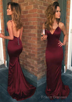 Sheath/Column V Neck Spaghetti Straps Sweep Train Charmeuse Prom Dresses