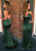 Sheath/Column V Neck Spaghetti Straps Sweep Train Charmeuse Prom Dresses