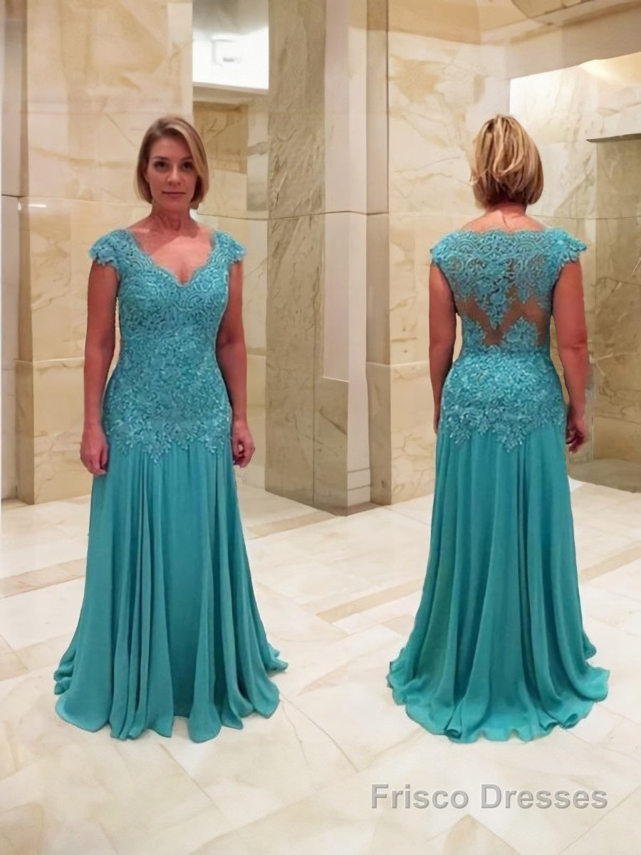 Sheath/Column V-neck Sweep Train Chiffon Mother Of The Bride Dresses With Applique Main image