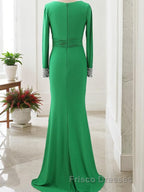 Sheath/Column V-neck Sweep Train Jersey Mother of the Bride Dress With Ruffles