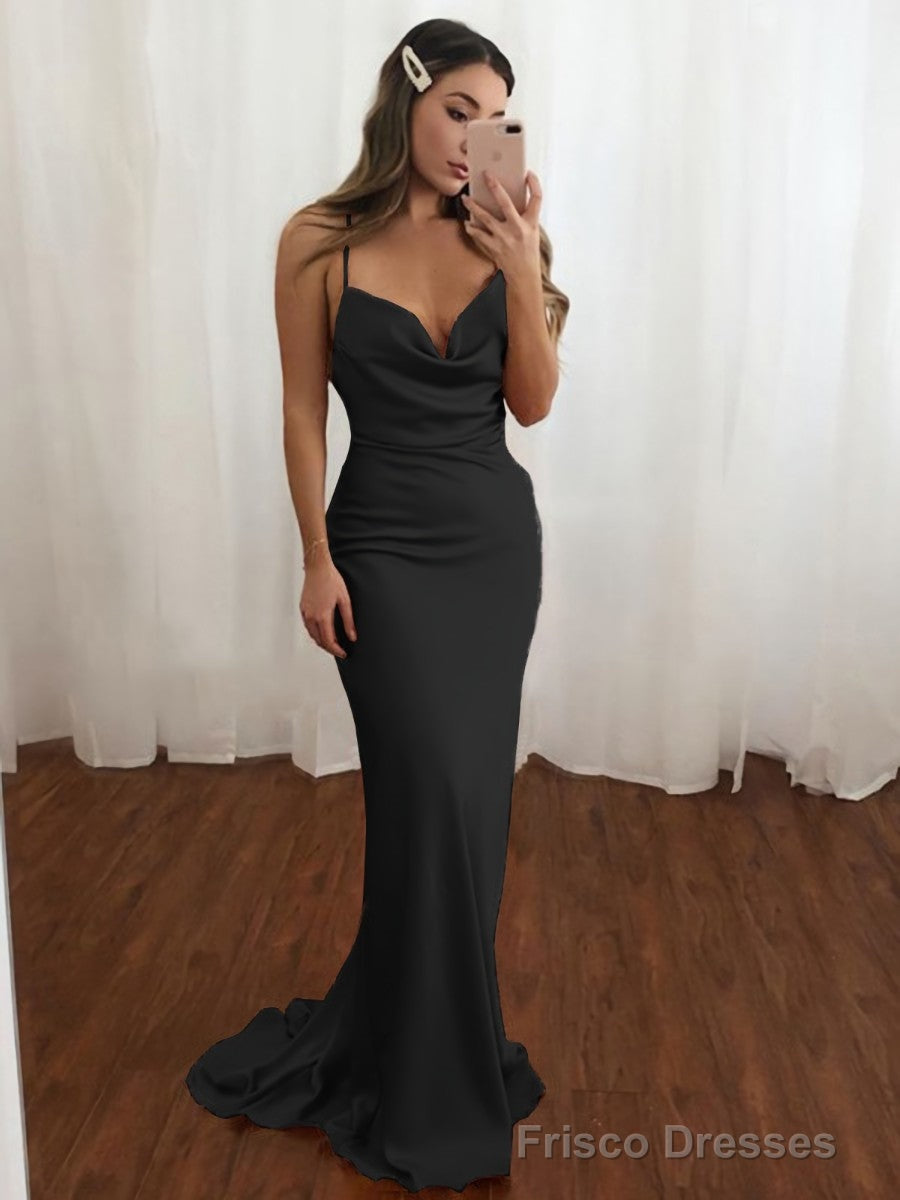 Sheath/Column V-neck Sweep Train NS Elastic Woven Satin Prom Dresses Secondary image