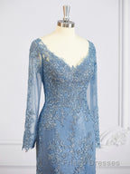 Sheath/Column V-neck Sweep Train Tulle Mother of the Bride Dress With Appliques Lace