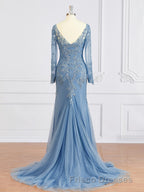 Sheath/Column V-neck Sweep Train Tulle Mother of the Bride Dress With Appliques Lace