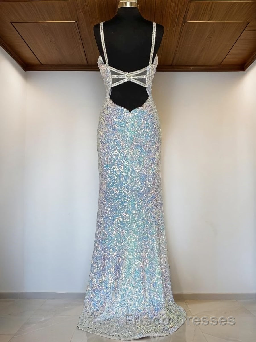 Sheath/Column V-neck Sweep Train Velvet Sequins Formal Prom Dress With Leg Slit Secondary image