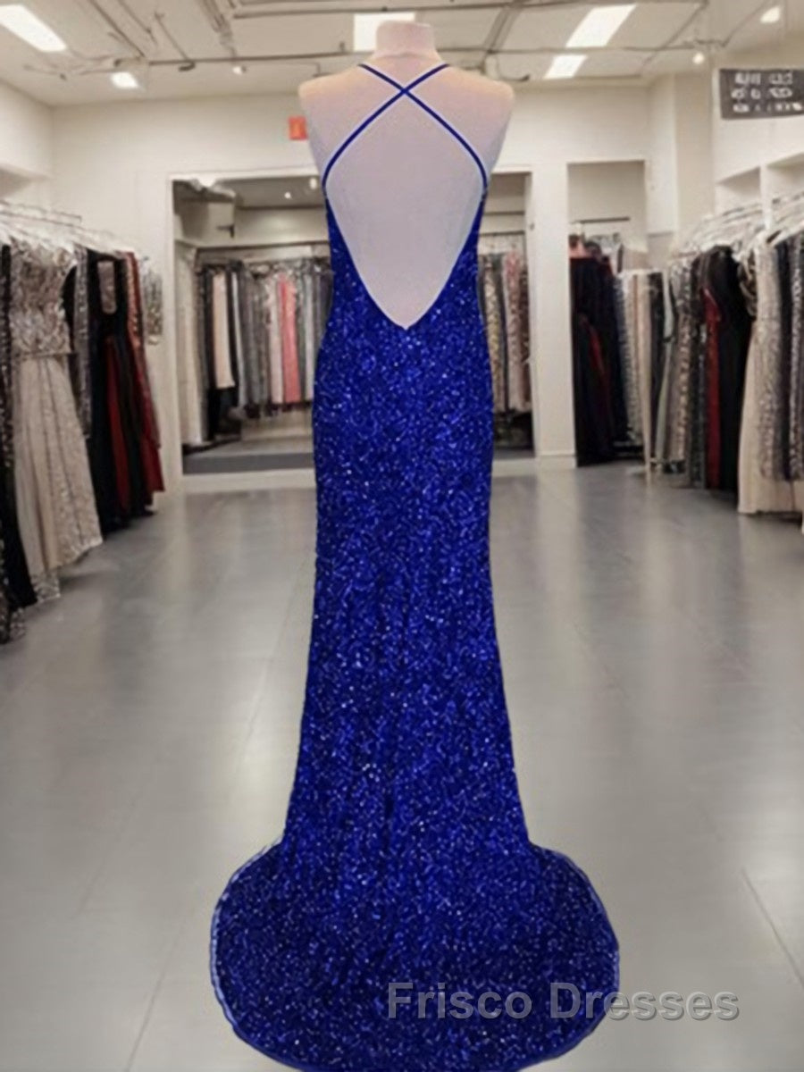 Sheath/Column V-neck Sweep Train Velvet Sequins Formal Prom Dress With Leg Slit Secondary image