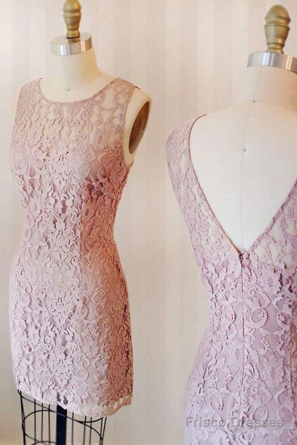 Sheath Crew Knee-Length Pink Lace Homecoming Dress Secondary image