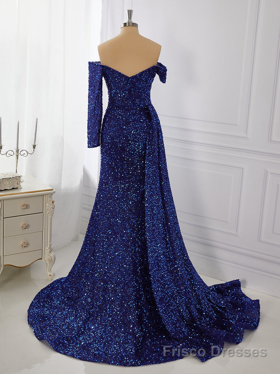 Sheath Long Sleeves Off-the-Shoulder Pleated Sweep Train Dress Secondary image