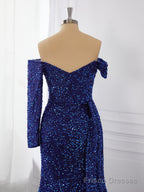 Sheath Long Sleeves Off-the-Shoulder Pleated Sweep Train Dress