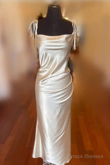 Sheath Midi Soft Satin Bridesmaid Dress