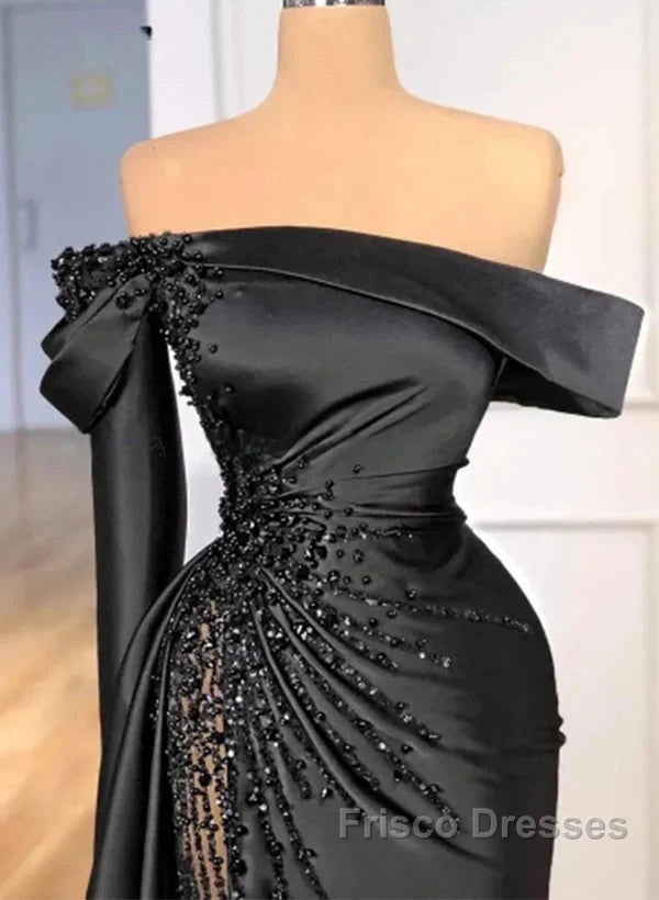 Sheath Off-The-Shoulder Long Sleeves Satin/Sequined Formal Prom Dress Secondary image