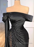 Sheath Off-The-Shoulder Long Sleeves Satin/Sequined Formal Prom Dress