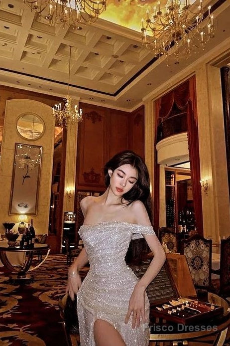 Sheath Off The Shoulder Sequin Long  Prom Dresses Formal Dress Main image