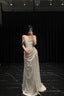 Sheath Off The Shoulder Sequin Long Prom Dresses Slit Formal Dress