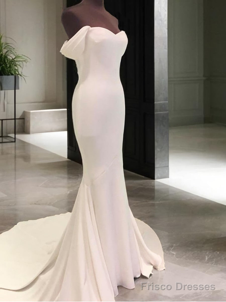 Sheath Off-The-Shoulder Short Sleeves Court Train Jersey Wedding Dress Main image