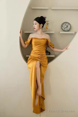 Sheath Off The Shoulder Yellow Prom Dresses Evening Dress
