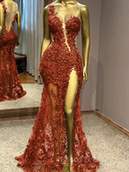 Sheath One-Shoulder Appliques Lace Floor-Length Tulle Prom Dress