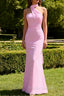 Sheath One Shoulder Blush Long Bridesmaid Dress with Streamer