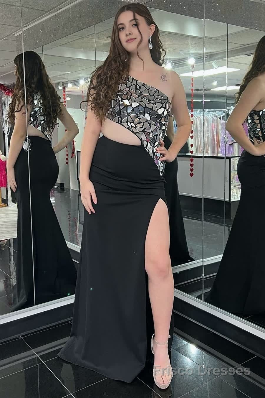 Sheath One Shoulder Cut Mirror Sequins Prom Dress