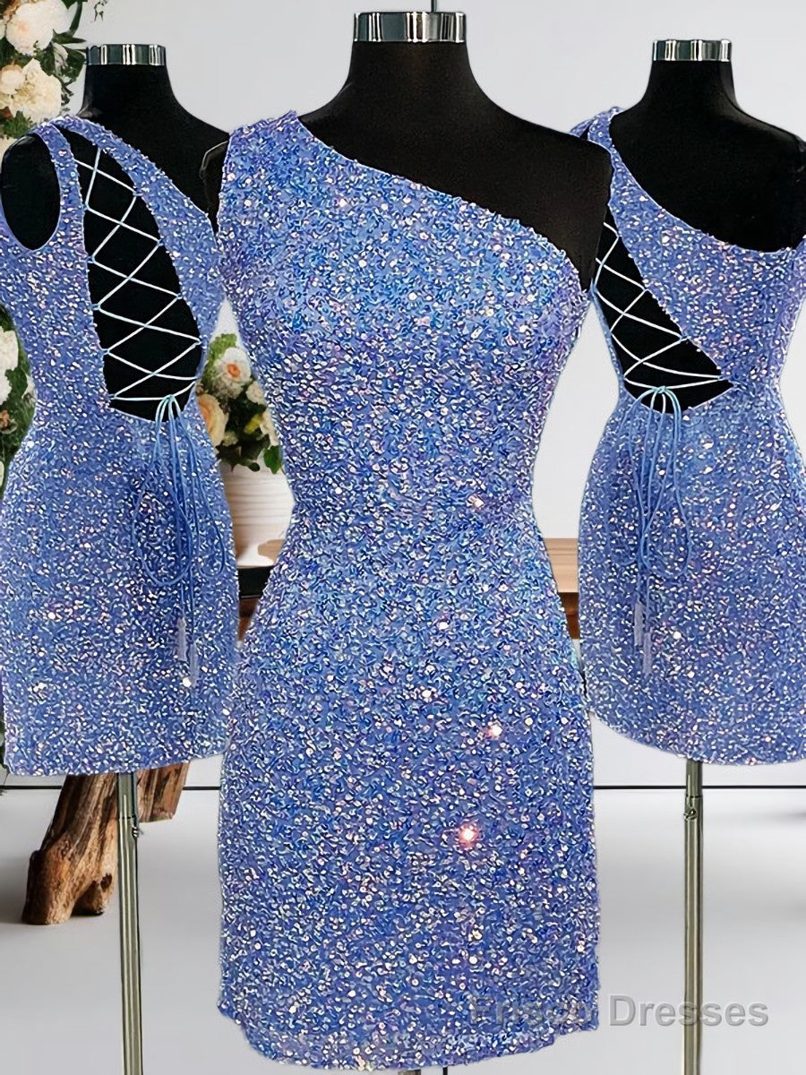 Sheath One-Shoulder Sequin Short/Mini Velvet Sequins Dress