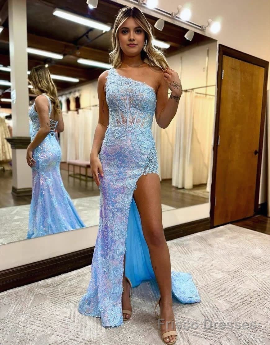 Sheath One Shoulder Sequins Prom Dress With Slit Main image