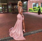 Sheath Pink Elastic Satin Long Sleeves Stretchy Prom Dress