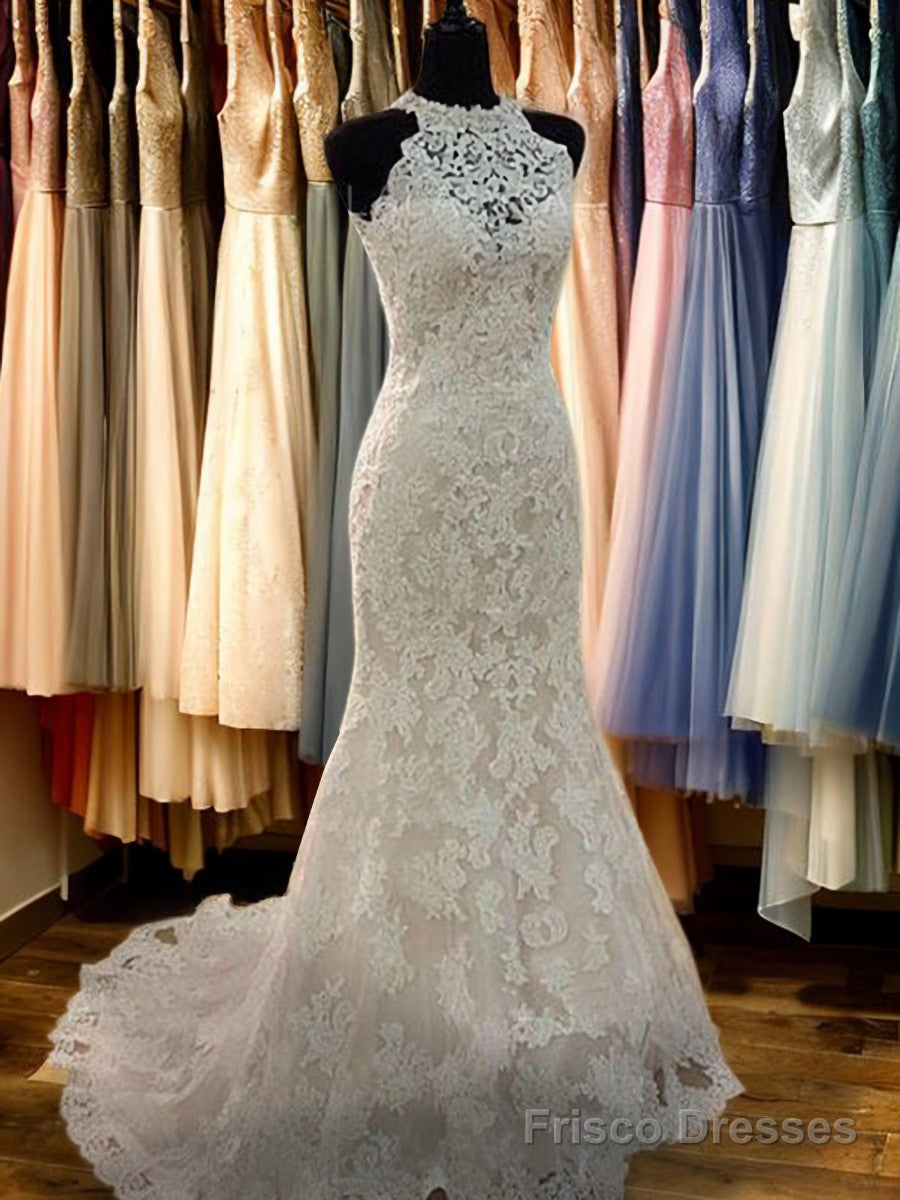 Sheath Scoop Applique Sweep Train Lace Wedding Dress Main image