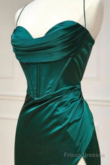 Sheath Spaghetti Straps Corset Satin Prom Dress with Split