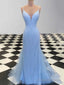 Sheath Spaghetti Straps Light Blue Sequin Prom Dresses