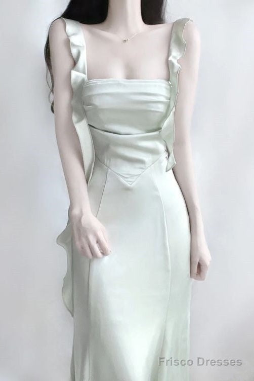 Sheath Spaghetti Straps Long Prom Dresses Mint Green Backless Prom Dress Main image