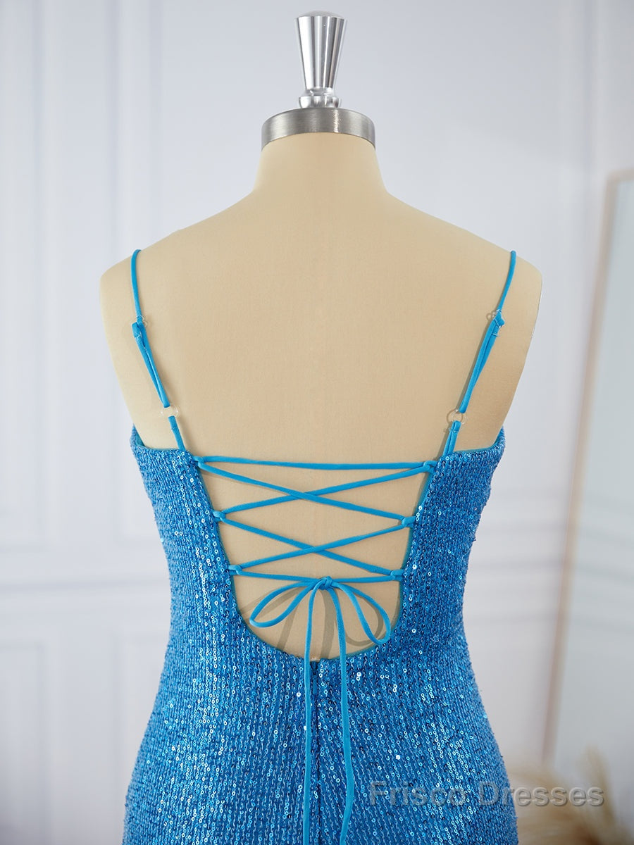 Sheath Spaghetti Straps Sequin Short/Mini Dress